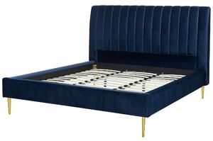 Eleganckie łóżko tapicerowane 180 x 200 cm welurowe niebieskie Marville Beliani