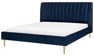 Eleganckie łóżko tapicerowane 180 x 200 cm welurowe niebieskie Marville Beliani