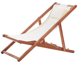 Leżak ogrodowy biały ciemna drewniana rama składane krzesło z zagłówkiem Avellino Beliani