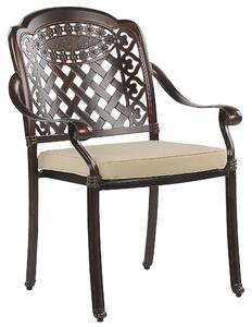 Zestaw 4 krzeseł ogrodowych brązowy aluminiowy beżowe poduchy vintage Manfria Beliani