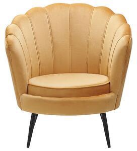 Fotel welurowy złoty kształt muszli czarne metalowe nogi Lovikka Beliani