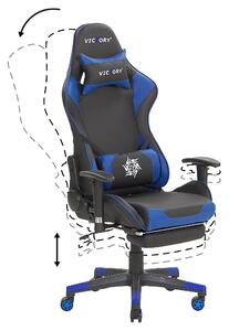 Fotel biurowy gamingowy regulowany ekoskóra czarno-niebieski metalowa baza Victory Beliani