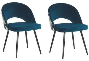 Zestaw 2 krzeseł do jadalni welurowy z wzorem roślinnym niebieski Vivian Beliani