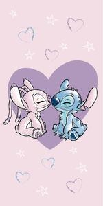 Różowy bawełniany ręcznik dziecięcy 70x140 cm Lilo and Stitch "Love" – Jerry Fabrics