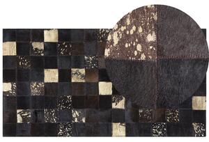 Dywan skórzany patchwork niskie włosie ozdoba salonu 80x150 cm brązowy Bandirma Beliani