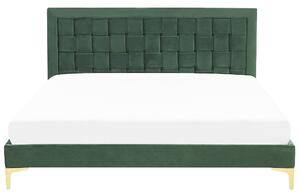 Łóżko welurowe zielone 180 x 200 cm tapicerowane złote metalowe nóżki Limoux Beliani