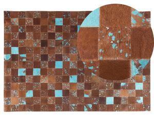 Dywan skórzany 140 x 200 cm patchwork prostokątny brązowy z niebieskim Aliaga Beliani