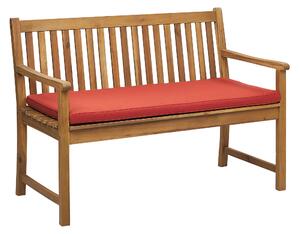 Klasyczna ławka ogrodowa drewniana 120 cm z poduszką czerwoną Vivara Beliani