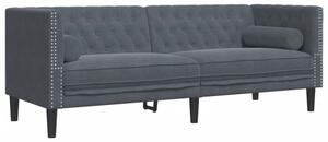 Sofa chesterfield z waÅkami, trzyosobowa, ciemnoszara, aksamit