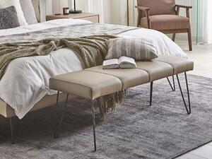 Retro ławka do sypialni prostokątny puf tapicerowany ekoskóra beżowa Betin Beliani