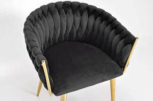 Krzesło glamour welurowe plecione ROSA - czarne