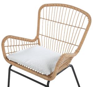 Ogrodowy zestaw 2 krzeseł z szarymi poduszkami i okrągłego stołu rattanowy Labico Beliani