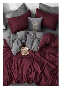 Bordowo-szara bawełniana pościel dwuosobowa z prześcieradłem 200x220 cm – Mila Home