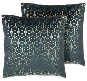 Zestaw poduszek dekoracyjnych niebieski welur wzór geometryczny 45x45 cm Celosia Beliani