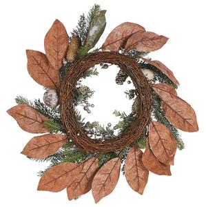 Okrągły wieniec świąteczny drewniany syntetyczny szyszki śnieg 60 cm zielony Tieva Beliani