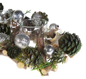 Tradycyjny świecznik bożonarodzeniowy design drewniany z szyszkami zielony Pelso Beliani