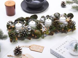 Tradycyjny świecznik bożonarodzeniowy design drewniany z szyszkami zielony Pelso Beliani