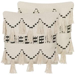 Zestaw 2 poduszek dekoracyjnych bawełnianych frędzle wypełnienie beżowy Thondi Beliani