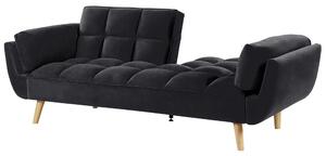 Sofa 3-osobowa rozkładana welurowa czarna podzielone oparcie drewniane nóżki Asby Beliani