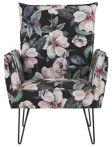 Fotel tapicerowany w różowe kwiaty metalowe nogi styl retro czarny Ribe Beliani