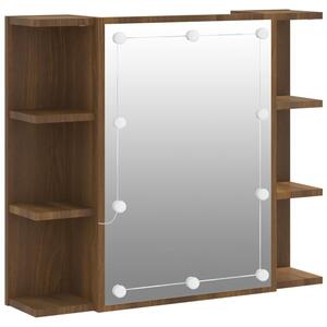 Szafka z lustrem i LED, brązowy dąb, 70x16,5x60 cm