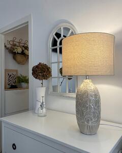 Ceramiczna lampa stołowa 57 cm beżowa okrągły abażur lampka nocna wzory Salza Beliani