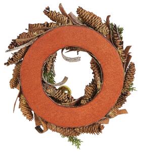 Okrągły wieniec świąteczny drewniane szyszki żurawina 35cm zielono-czerwony Raate Beliani
