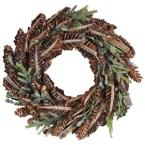 Okrągły wieniec świąteczny drewniane szyszki sztuczne gałązki 35cm brązowy Kaavi Beliani
