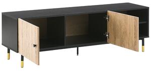 Retro szafka na telewizor 65'' z półkami do salonu czarna jasne drewno Abilen Beliani