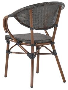 Zestaw 4 krzeseł ogrodowych z aluminium sztaplowanych ciemne drewno szary Caspri Beliani