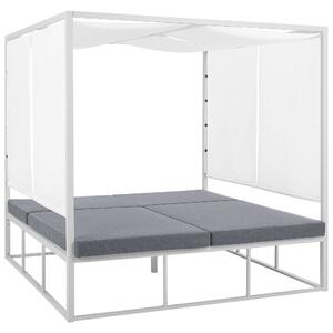 Ogrodowe łóżko z baldachimem 2-osobowe regulowane oparcia biało-szare Pallanza Beliani