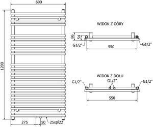 Mexen Sol grzejnik łazienkowy 1200 x 600 mm, 658 W, antracyt - W125-1200-600-00-66