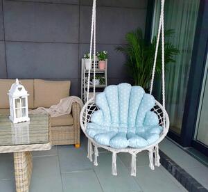Wiszący fotel ogrodowy z miękkim oparciem niebieski + biały - Karlos