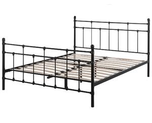 Metalowe łóżko dwuosobowe 140 x 200 cm ozdobna rama czarna ze stelażem Lynx Beliani