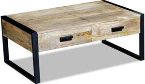 Stolik kawowy z 2 szufladami, lite drewno mango, 100x60x40 cm