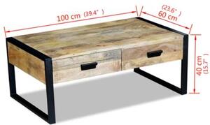 Stolik kawowy z 2 szufladami, lite drewno mango, 100x60x40 cm