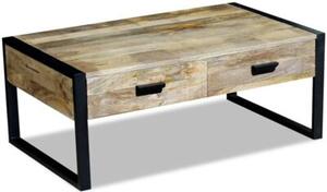 Stolik kawowy z 2 szufladami, lite drewno mango, 100x60x40 cm
