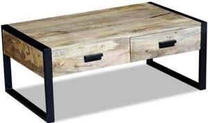 Stolik kawowy z 2 szufladami, lite drewno mango, 100x60x40 cm