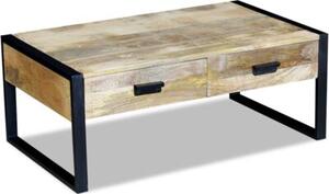 Stolik kawowy z 2 szufladami, lite drewno mango, 100x60x40 cm