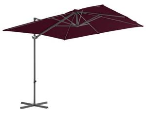 Parasol wiszący na stalowym słupku, bordowy, 250x250 cm