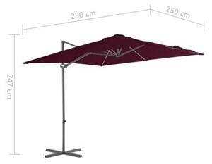 Parasol wiszący na stalowym słupku, bordowy, 250x250 cm