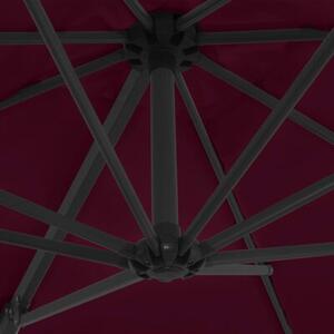Parasol wiszący na stalowym słupku, bordowy, 250x250 cm
