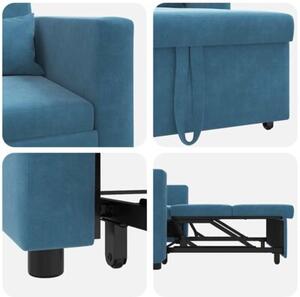 Sofa 3w1 w niebieskim aksamicie - wielofunkcyjny mebel do salonu