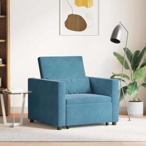 Sofa 3w1 w niebieskim aksamicie - wielofunkcyjny mebel do salonu
