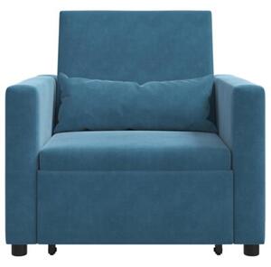 Sofa 3w1 w niebieskim aksamicie - wielofunkcyjny mebel do salonu