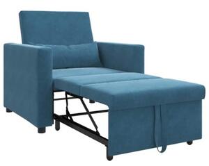 Sofa 3w1 w niebieskim aksamicie - wielofunkcyjny mebel do salonu