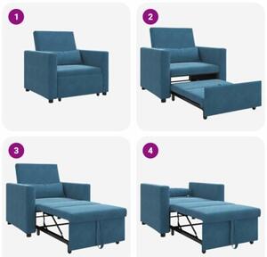 Sofa 3w1 w niebieskim aksamicie - wielofunkcyjny mebel do salonu