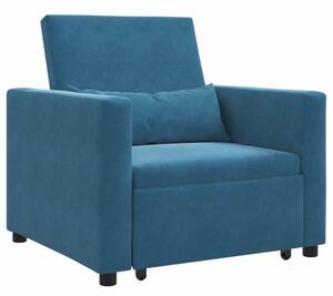 Sofa 3w1 w niebieskim aksamicie - wielofunkcyjny mebel do salonu