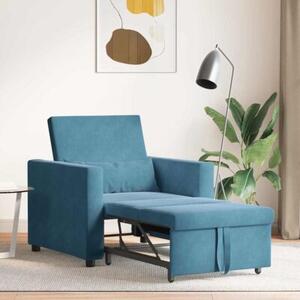 Sofa 3w1 w niebieskim aksamicie - wielofunkcyjny mebel do salonu
