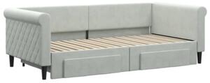 Sofa rozsuwana z szufladami, jasnoszara, 90x190 cm, aksamit